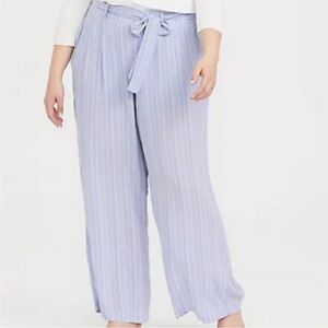 NEW Torrid Blue Stripe Gauze Wide Leg Rayon Pants Belted Flowy Ethereal 4X